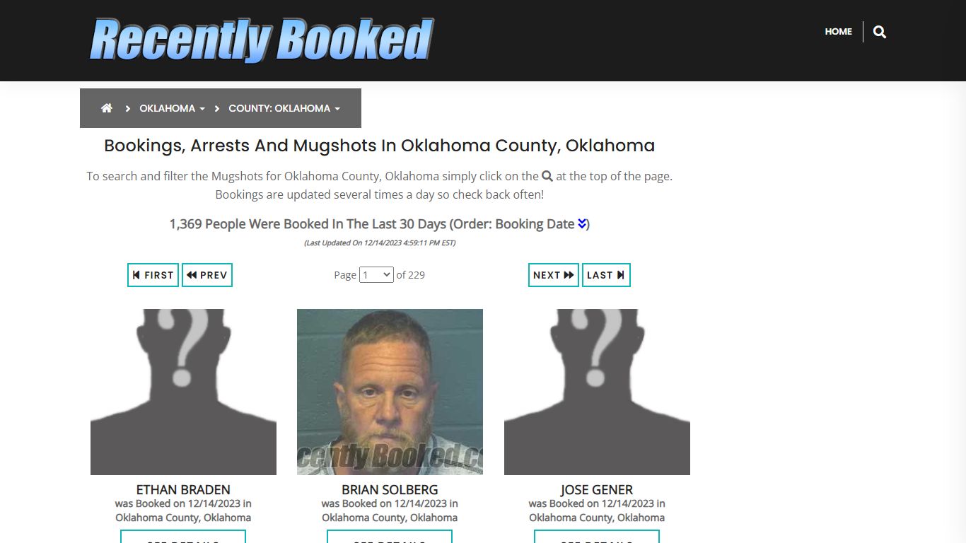 Bookings, Arrests and Mugshots in Oklahoma County, Oklahoma